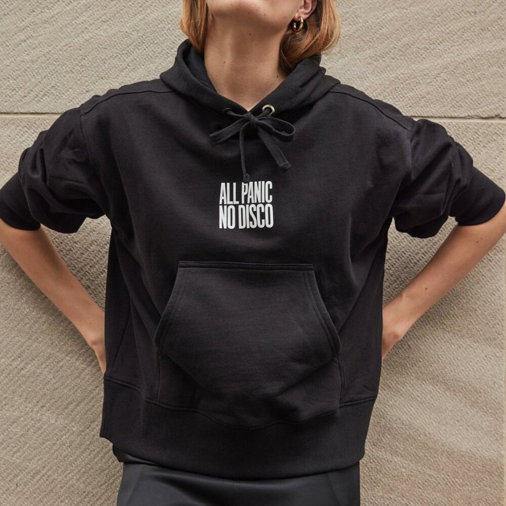 Soldout.nyc Black Hoodie with 'All Panic No Disco' Design Size Sm